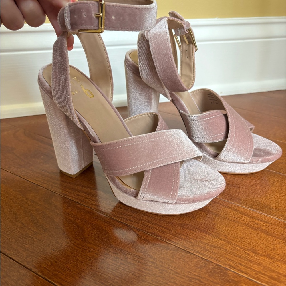 Pink Velvet Block Heel Sandals